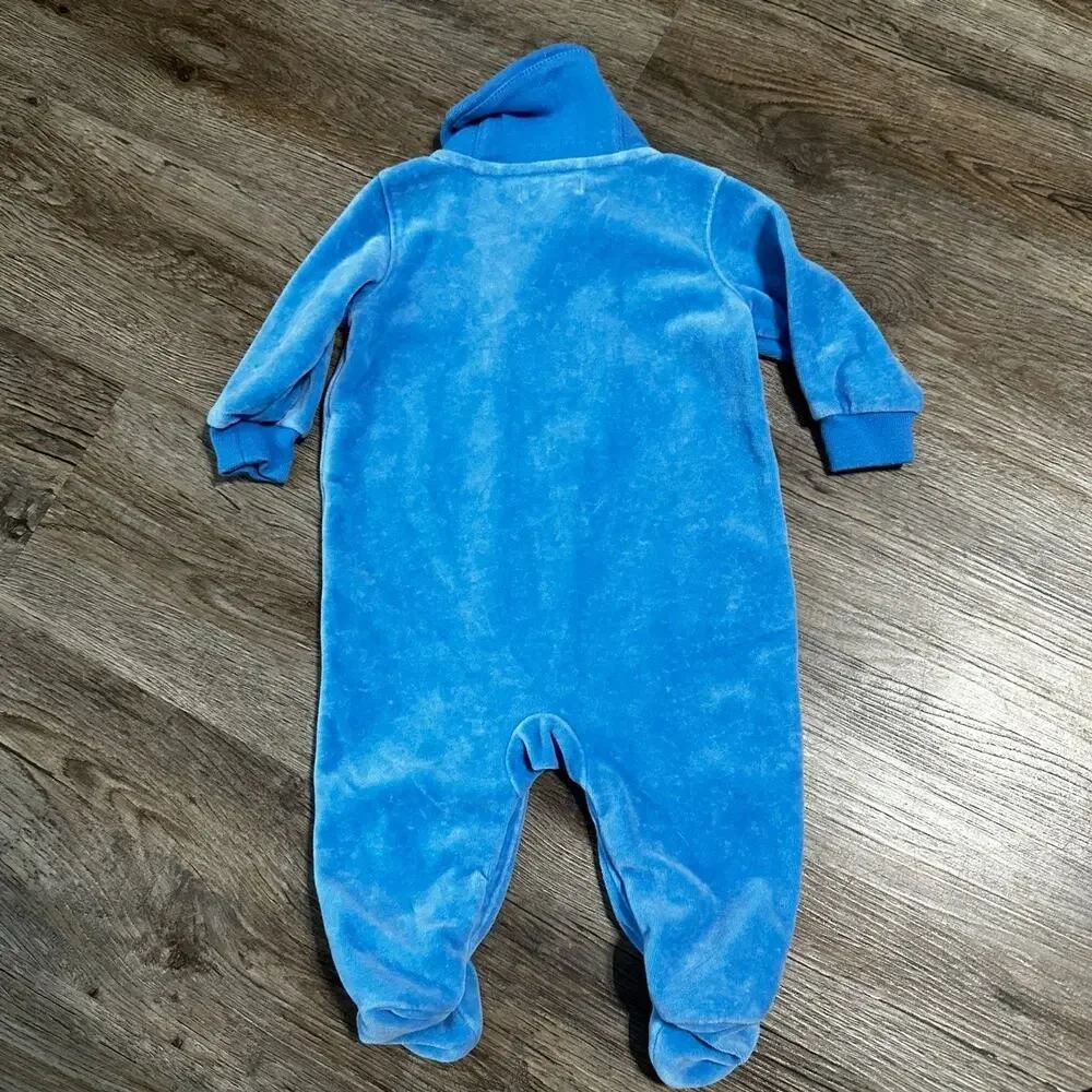 Ralph Lauren Boys 3 Months Blue Velour Shawl Collar Footie Coverall Warm Winter